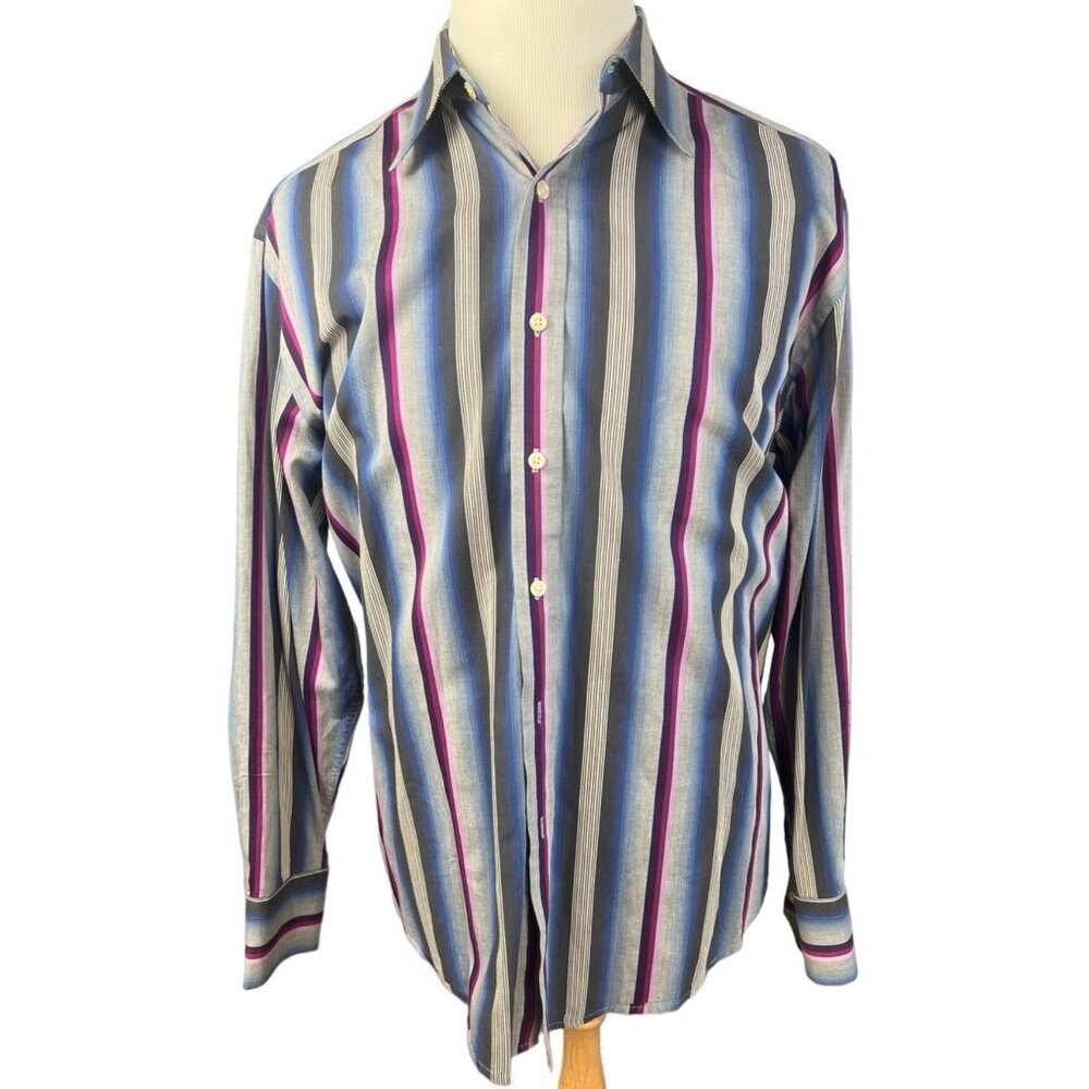 Robert Graham London Vertical Striped Dress Shirt Size XL